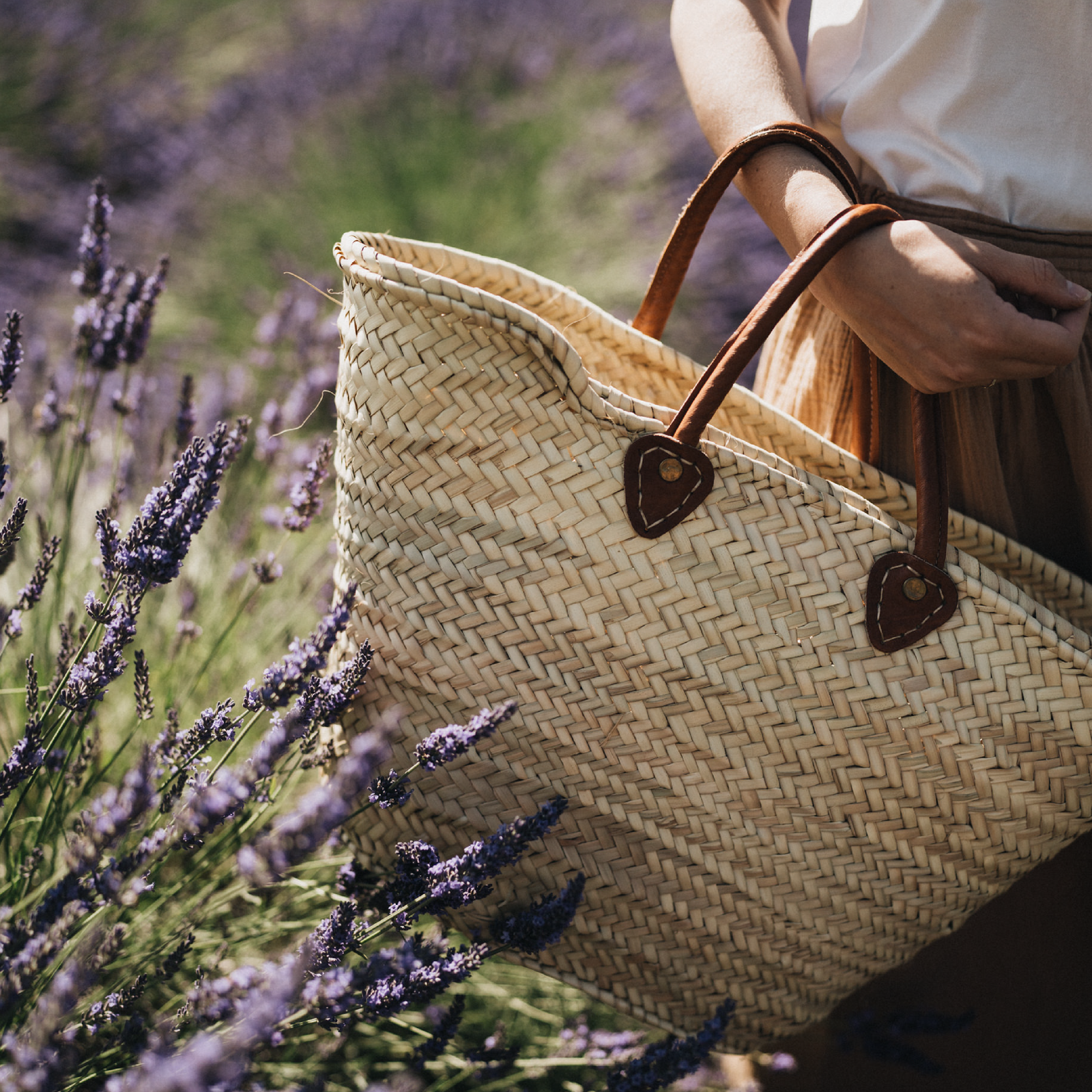 バッグ French Baskets French Basket, straw bag with leather handles, beach bag